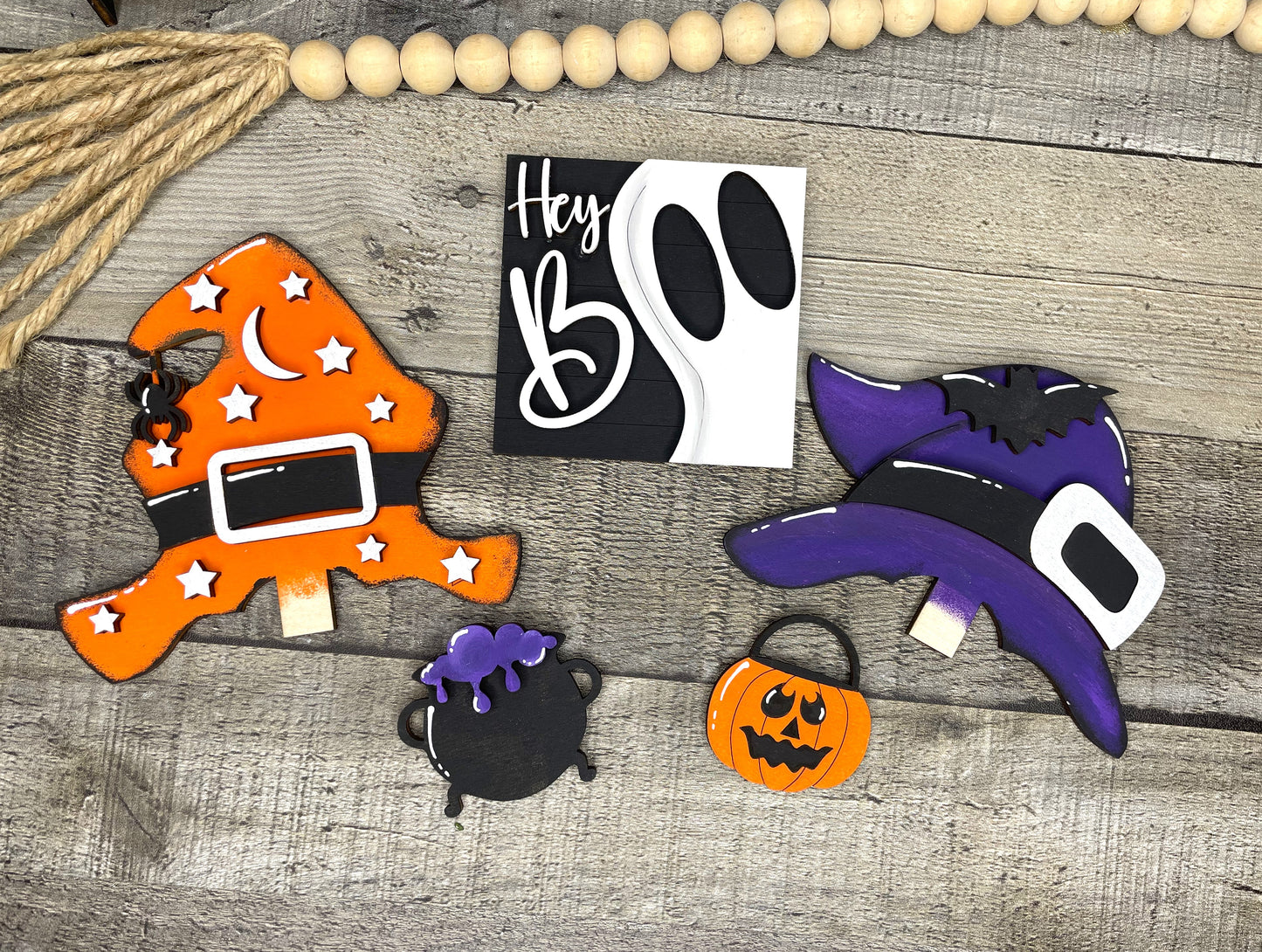 Hey Boo, Halloween Insert for Interchangeable Standing Gnome, Interchangeable DIY Craft Kit, Unfinished Birch Plywood Craft Kit