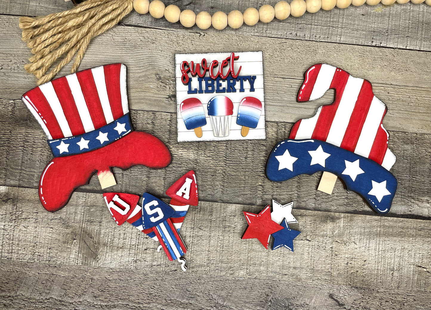 Sweet Liberty, July 4th Insert for Interchangeable Standing Gnome, Interchangeable DIY Craft Kit, Unfinished Birch Plywood Craft Kit