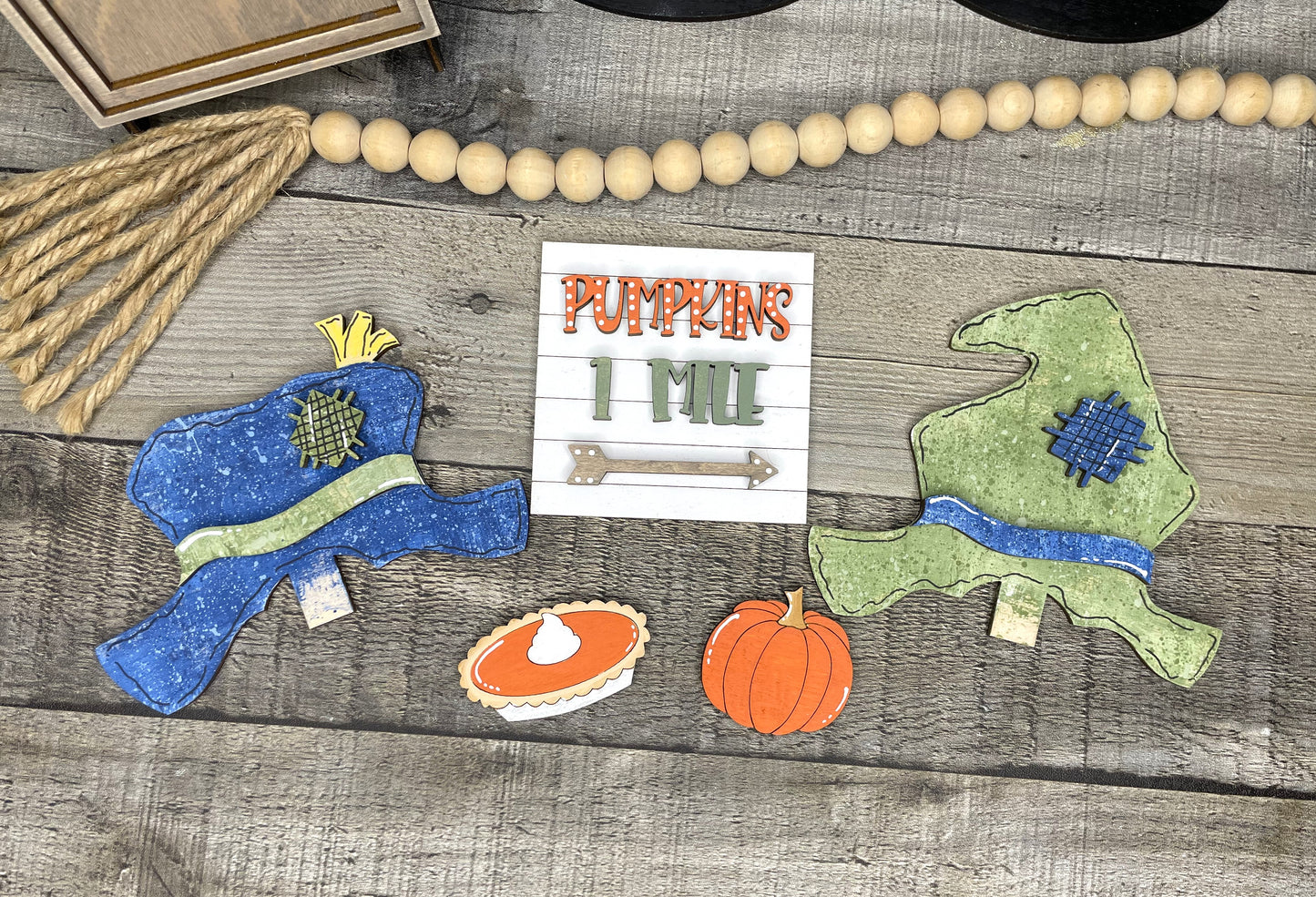 Pumpkins 1 Mile, Fall Insert for Interchangeable Standing Gnome, Interchangeable DIY Craft Kit, Unfinished Birch Plywood Craft Kit