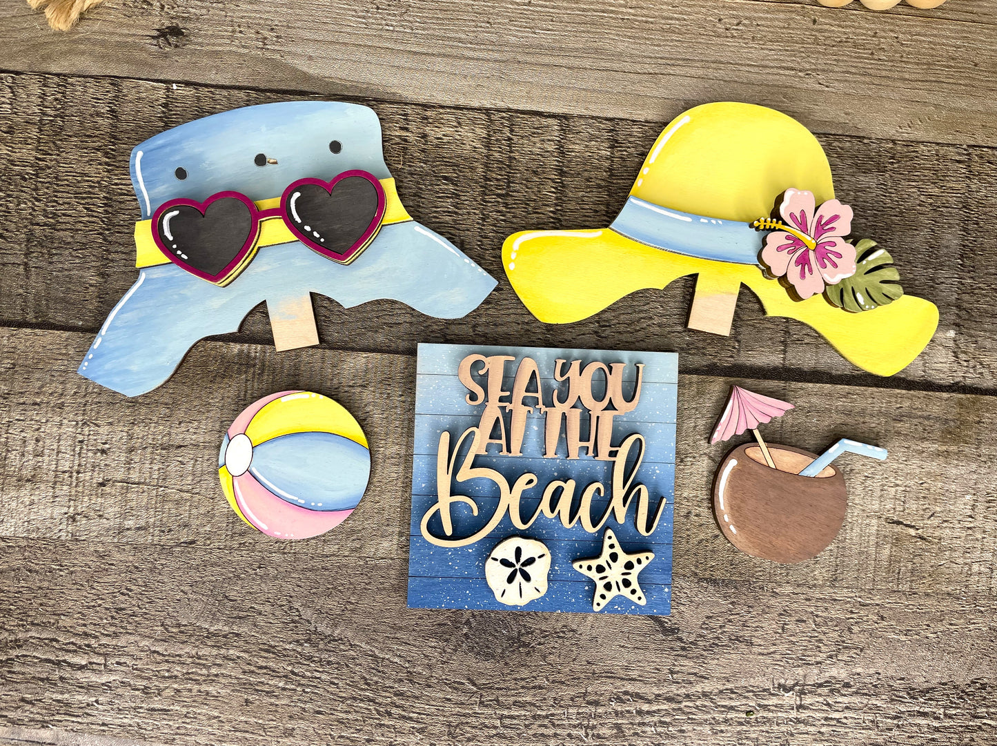 Sea You at the Beach, Beach Themed, Summer Insert for Interchangeable Standing Gnome, Interchangeable DIY Craft Kit, Unfinished Birch Plywood Craft Kit