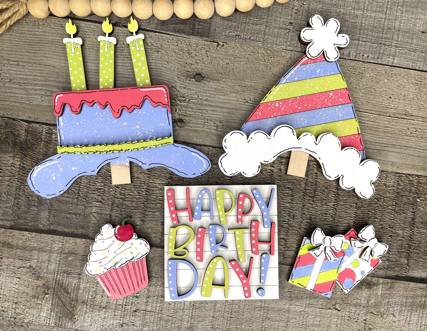 Happy Birthday, Birthday Insert for Interchangeable Standing Gnome, Interchangeable DIY Craft Kit, Unfinished Birch Plywood Craft Kit