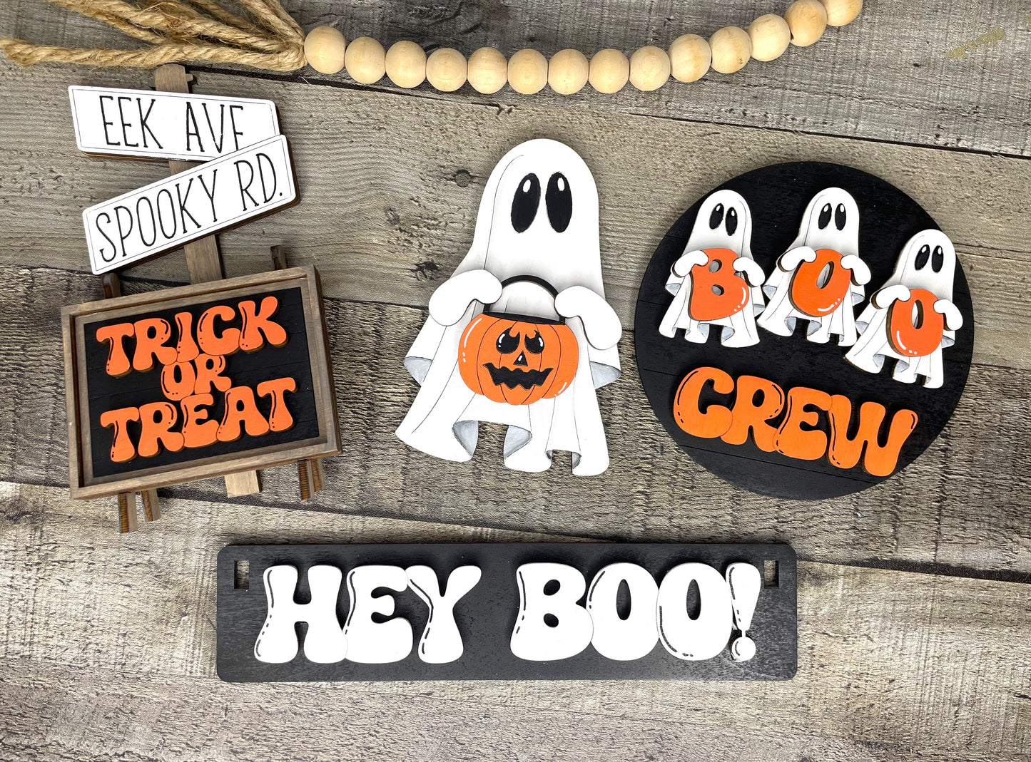 Hey Boo! DIY Halloween Ghost Craft Kit – Boo Crew Interchangeable Wooden Tiered Tray Decor
