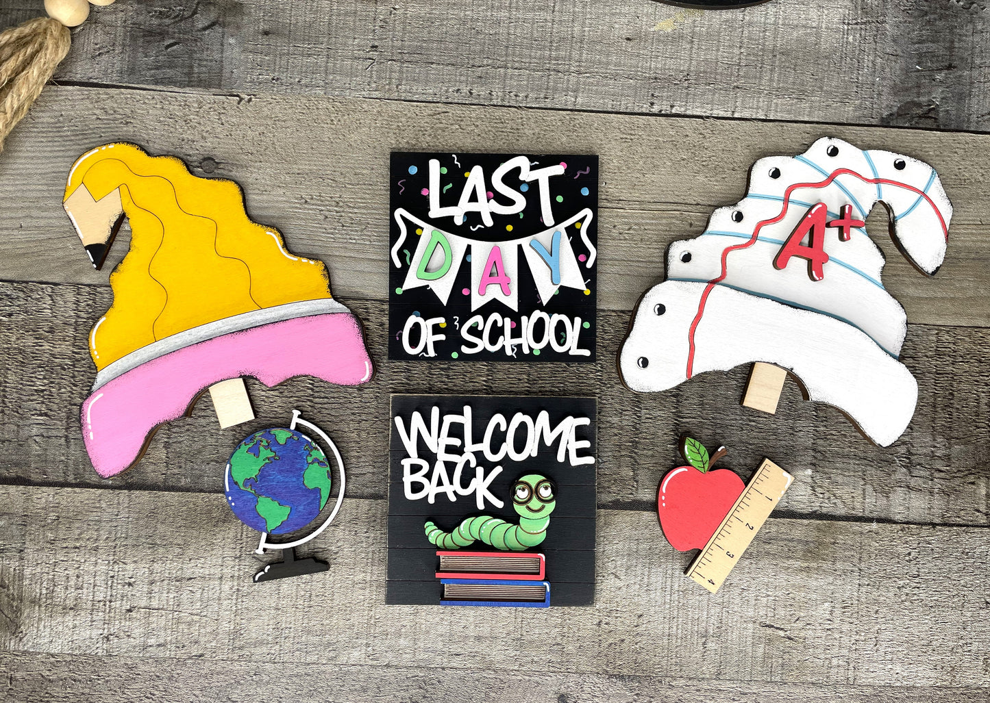 Welcome Back, School Insert for Interchangeable Standing Gnome, Interchangeable DIY Craft Kit, Unfinished Birch Plywood Craft Kit