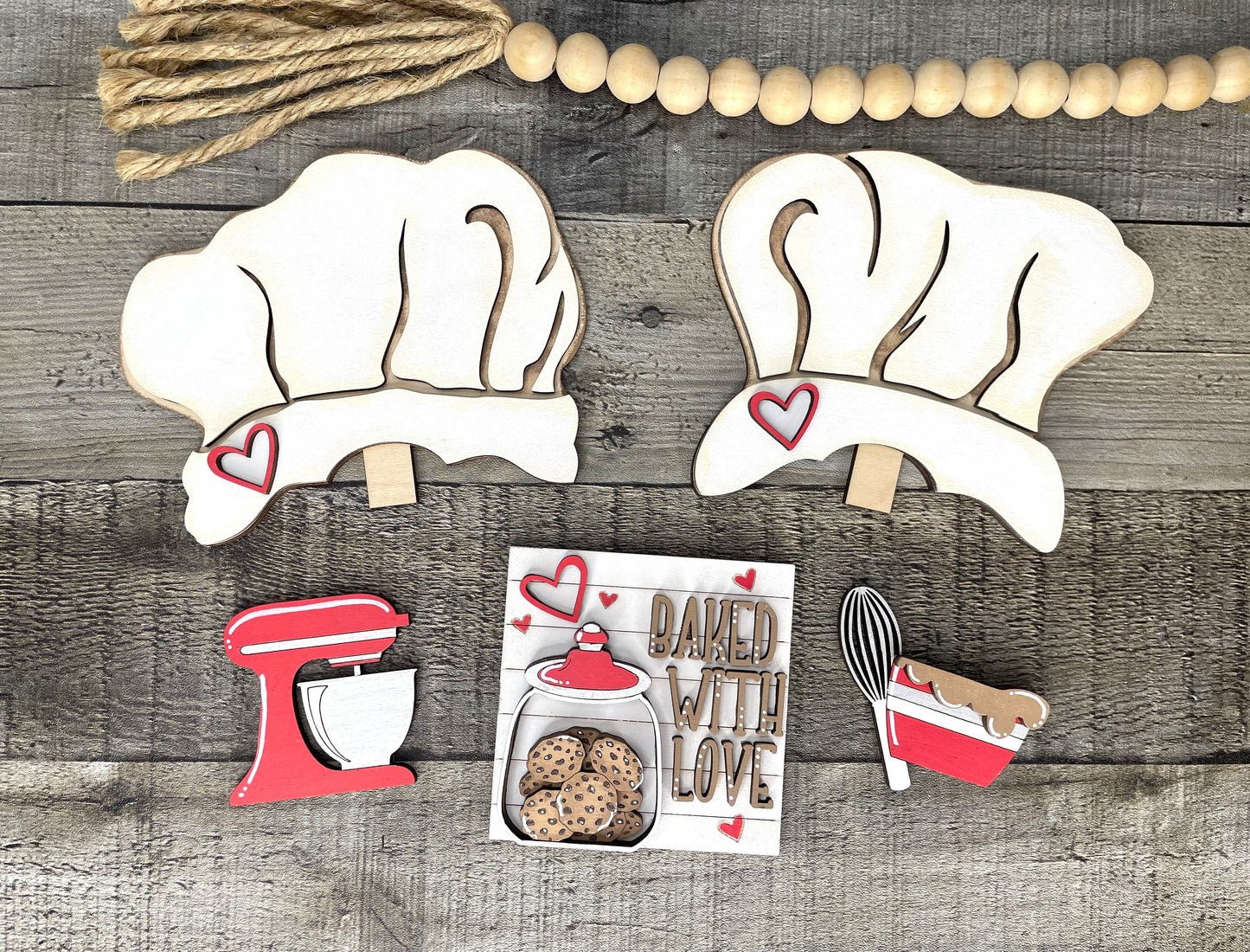 Baked with Love, Chef Insert for Interchangeable Standing Gnome, Interchangeable DIY Craft Kit, Unfinished Birch Plywood Craft Kit