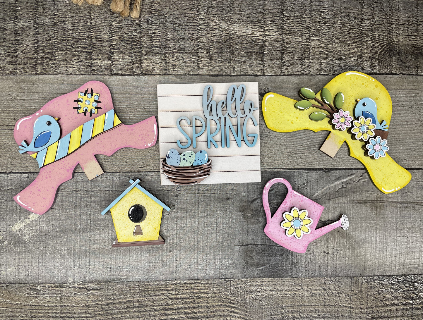 Hello Spring, Spring Insert for Interchangeable Standing Gnome, Interchangeable DIY Craft Kit, Unfinished Birch Plywood Craft Kit