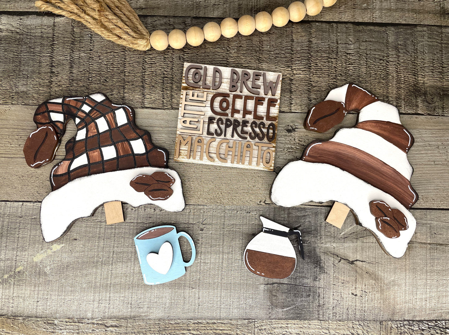 Cold Brew, Coffee Time Insert for Interchangeable Standing Gnome, Interchangeable DIY Craft Kit, Unfinished Birch Plywood Craft Kit