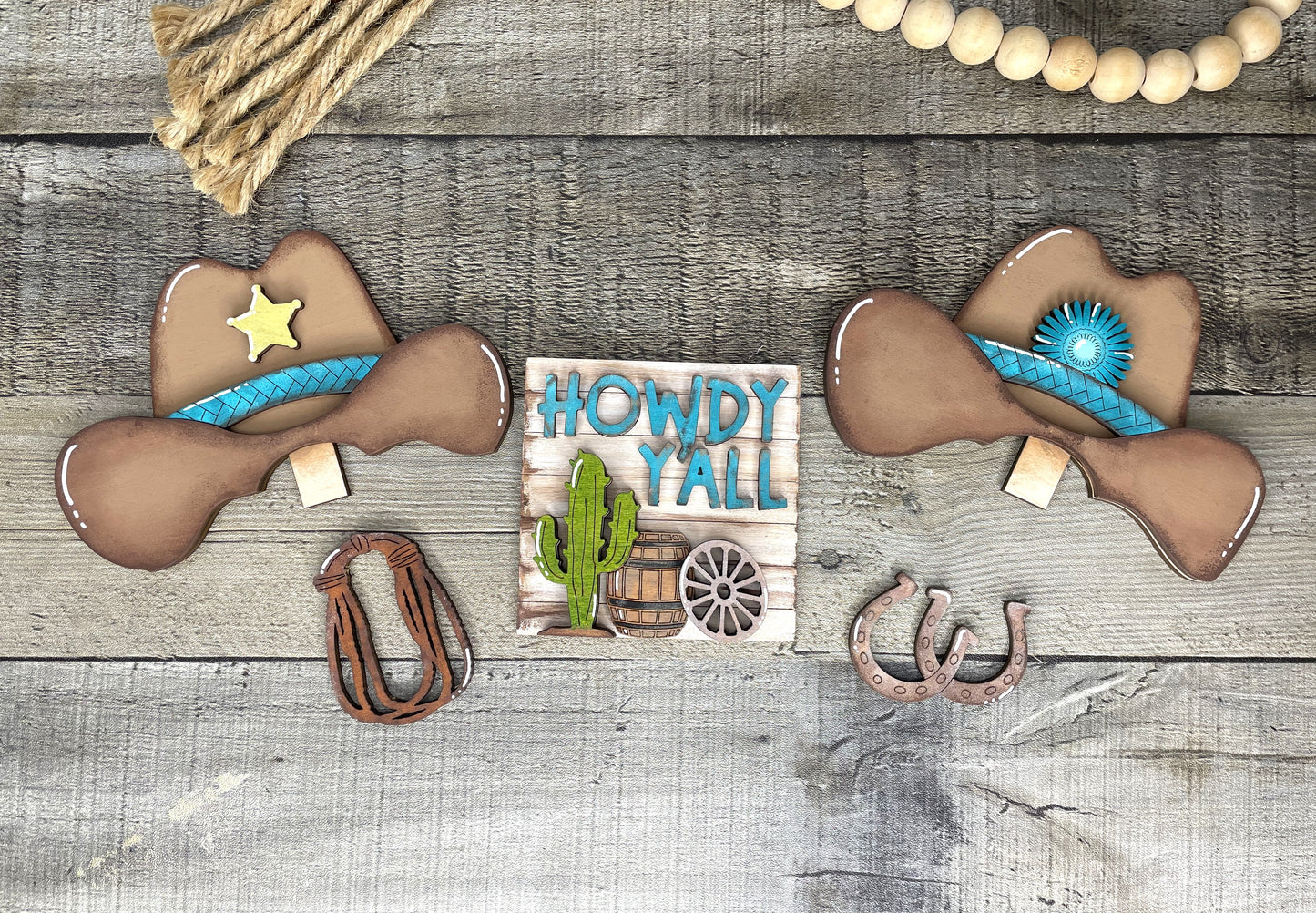 Howdy Y'All, Western Themed Insert for Interchangeable Standing Gnome, Interchangeable DIY Craft Kit, Unfinished Birch Plywood Craft Kit