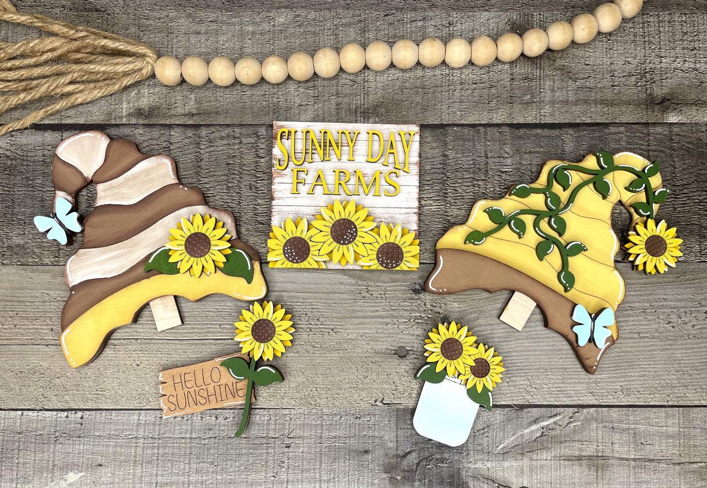 Sunny Day Farms, Sunflower Insert for Interchangeable Standing Gnome, Interchangeable DIY Craft Kit, Unfinished Wood Craft Kit
