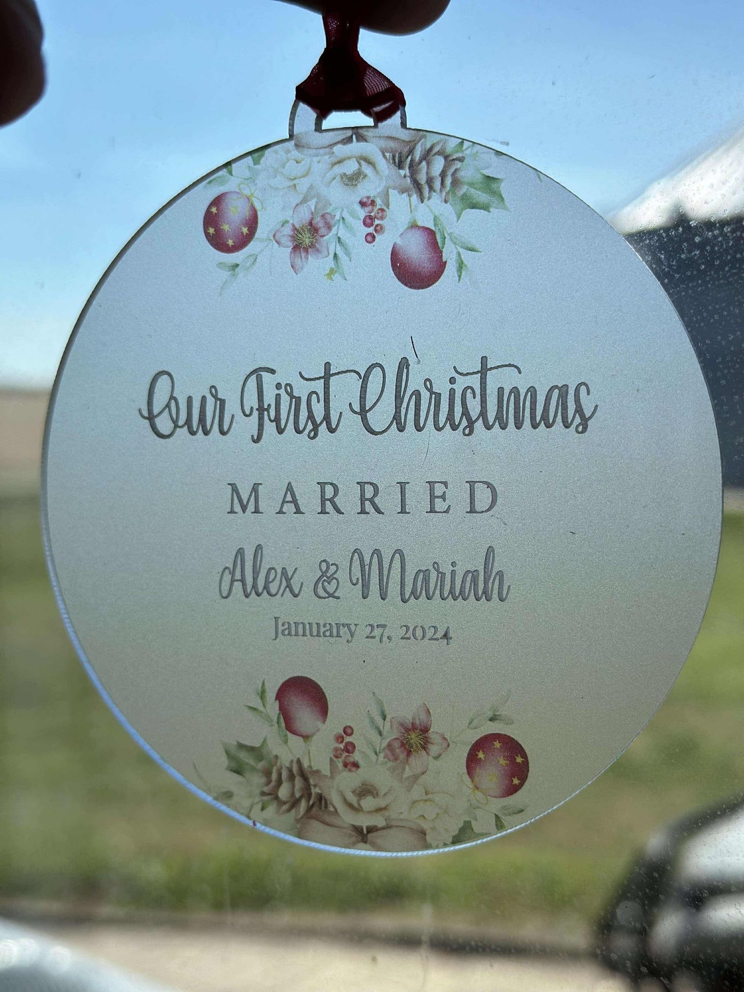 Personalized First Christmas Married Ornament, Custom Newlywed Christmas Gift, Acrylic Wedding Date Keepsake