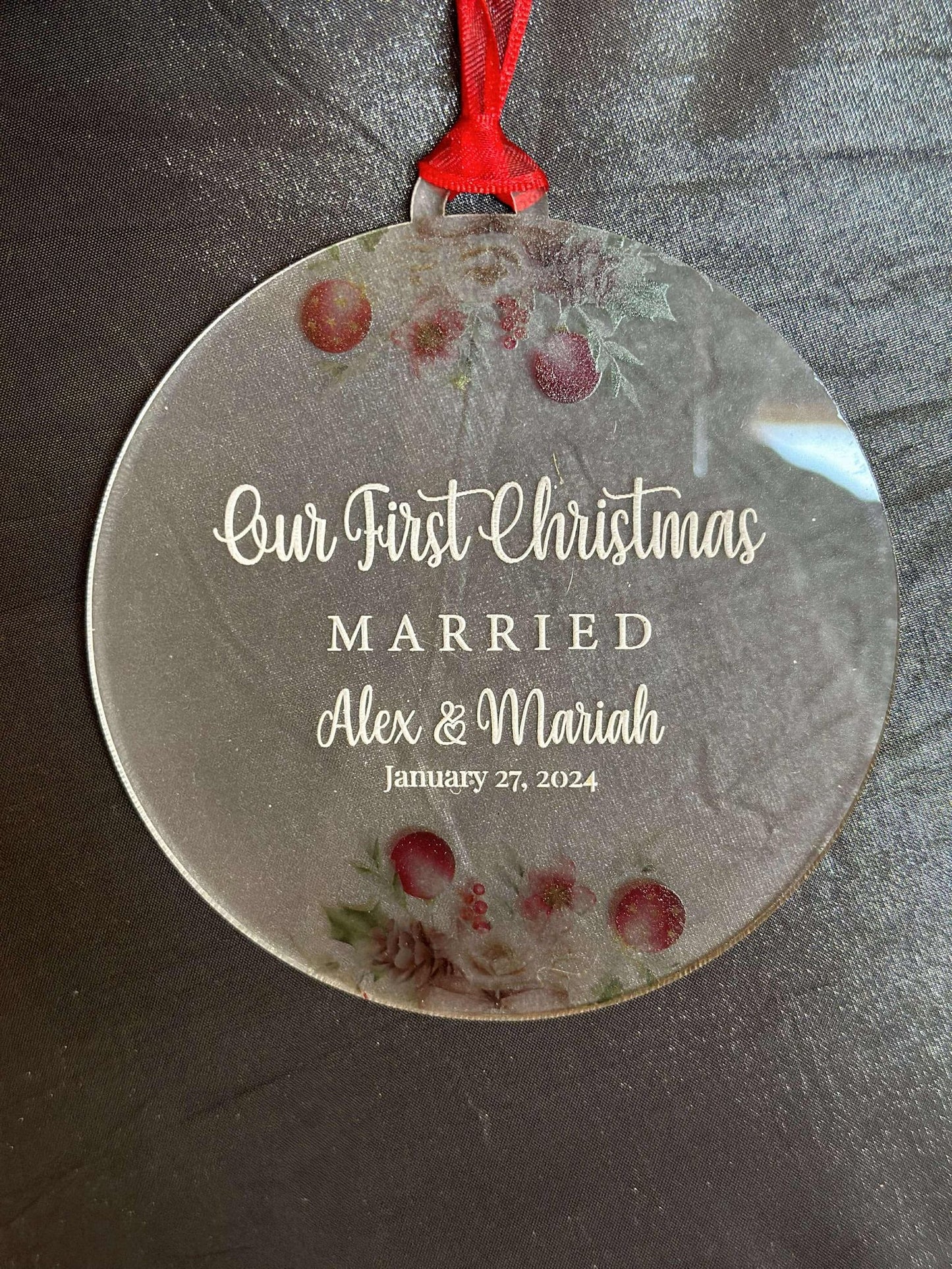 Personalized First Christmas Married Ornament, Custom Newlywed Christmas Gift, Acrylic Wedding Date Keepsake