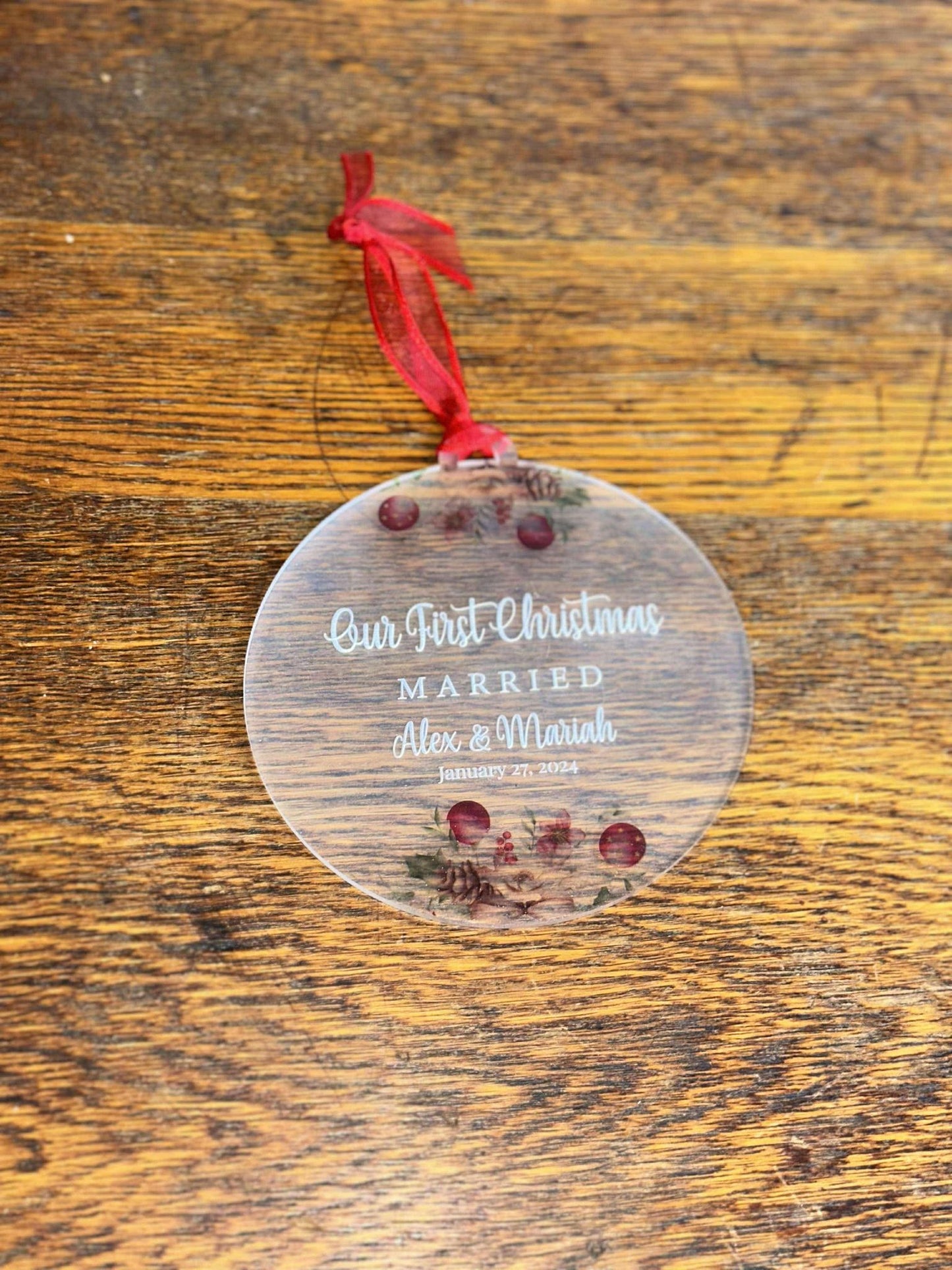 Personalized First Christmas Married Ornament, Custom Newlywed Christmas Gift, Acrylic Wedding Date Keepsake