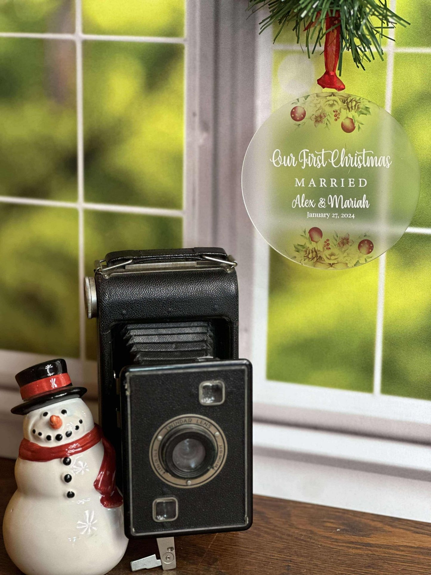 Personalized First Christmas Married Ornament, Custom Newlywed Christmas Gift, Acrylic Wedding Date Keepsake