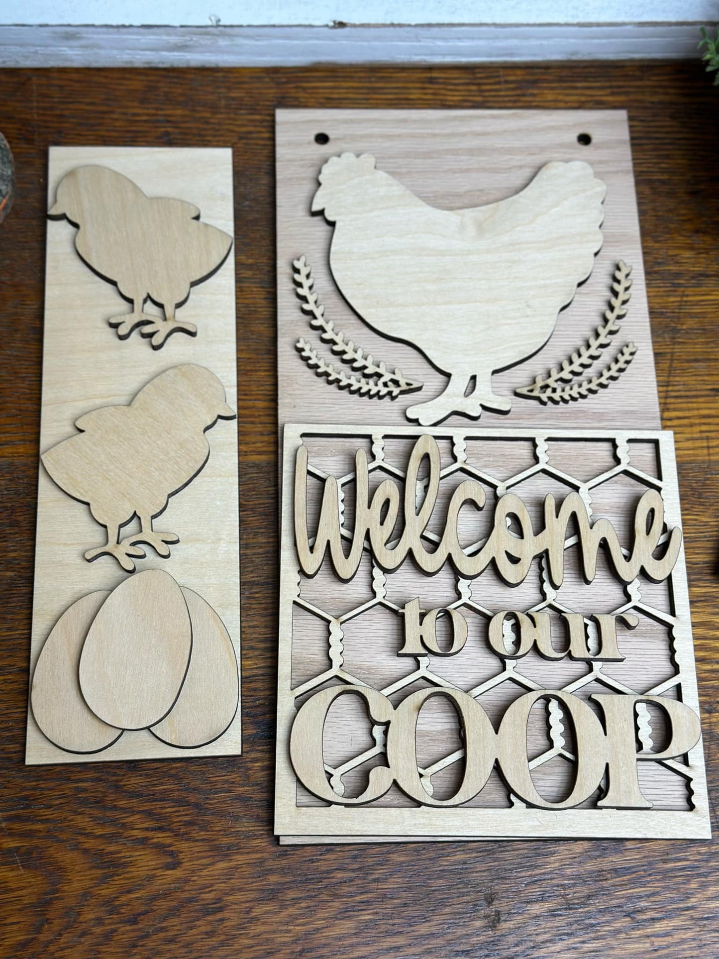 Interchangeable Chicken Themed DIY Craft Kit with Unfinished Birch or Maple Plywood Cutouts