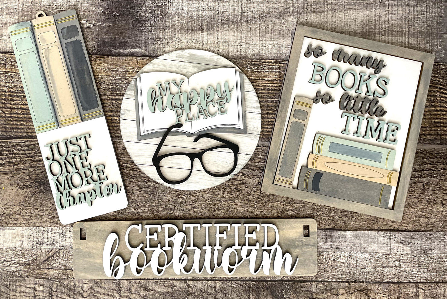 Certified Bookworm, Book Lover, Interchangeable Book Themed DIY Craft Kit with Unfinished Birch or Maple Plywood Cutouts