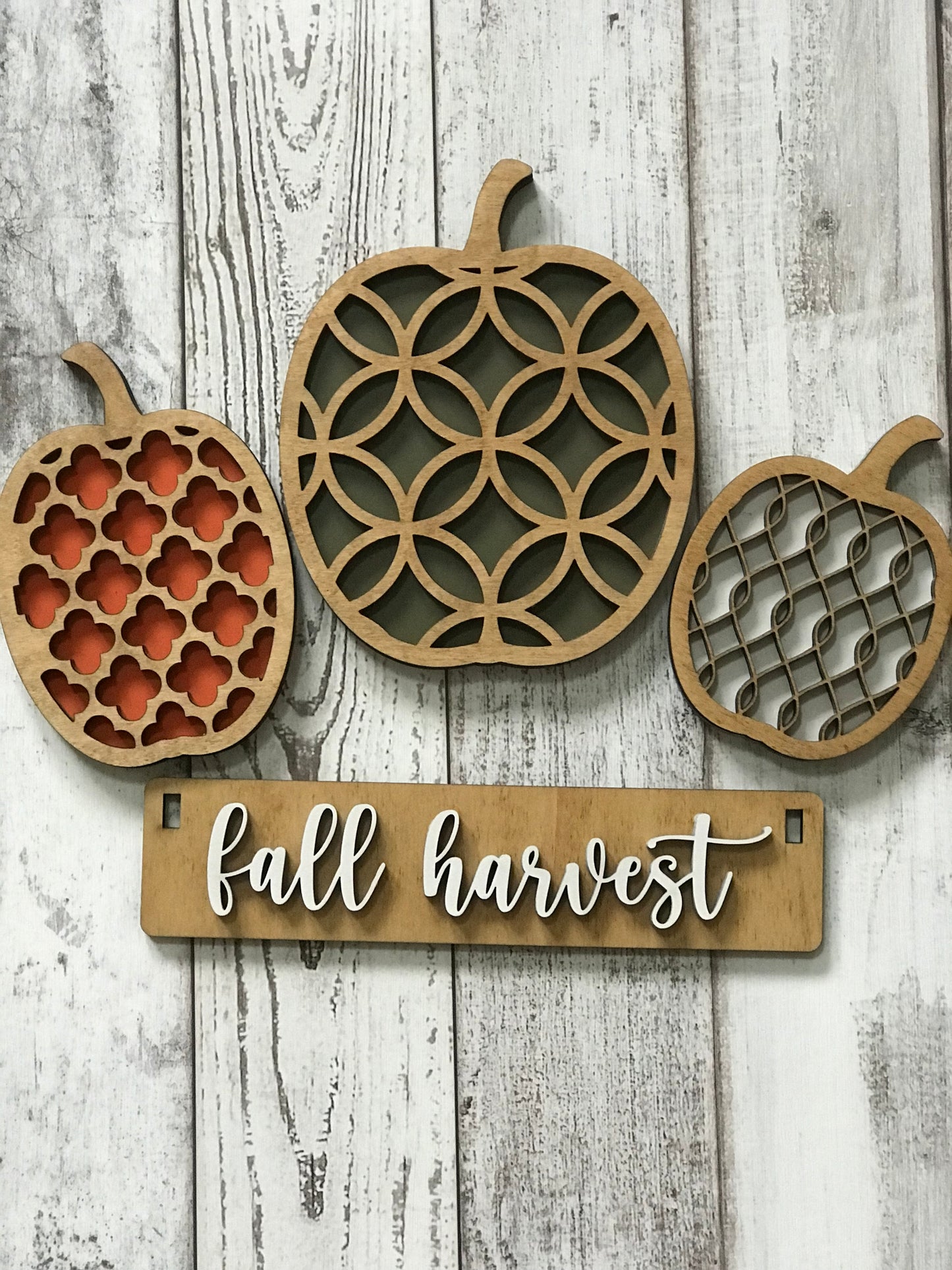 Fall Harvest Pumpkin DIY Craft Kit – Interchangeable Mosaic Wooden Inserts for Crate, Wagon, or Bench Display