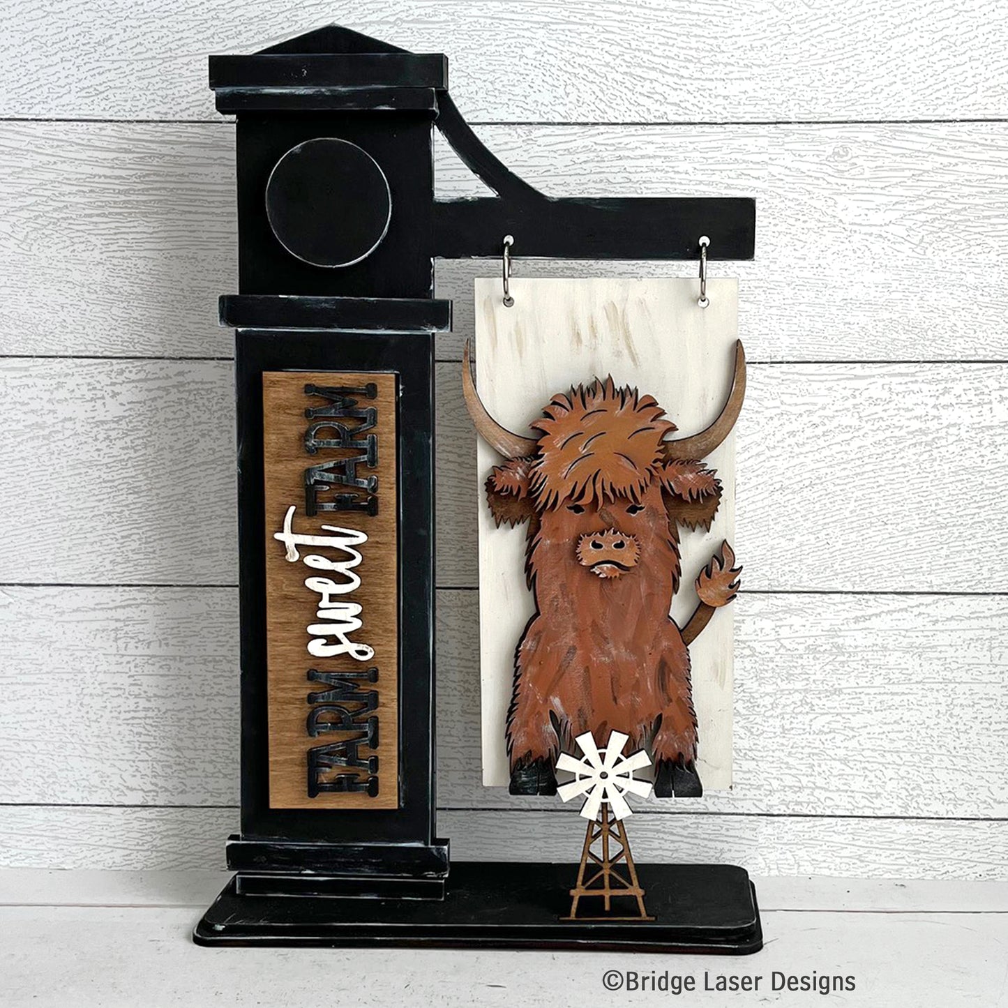 Farm Sweet Farm, Interchangeable Highland Cow Themed DIY Craft Kit with Unfinished Birch or Maple Plywood Cutouts