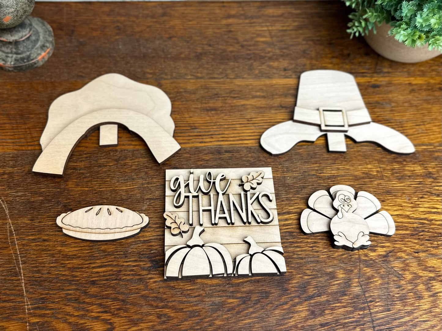 Give Thanks, Thanksgiving Insert for Interchangeable Standing Gnome, Interchangeable DIY Craft Kit, Unfinished Birch Plywood Craft Kit