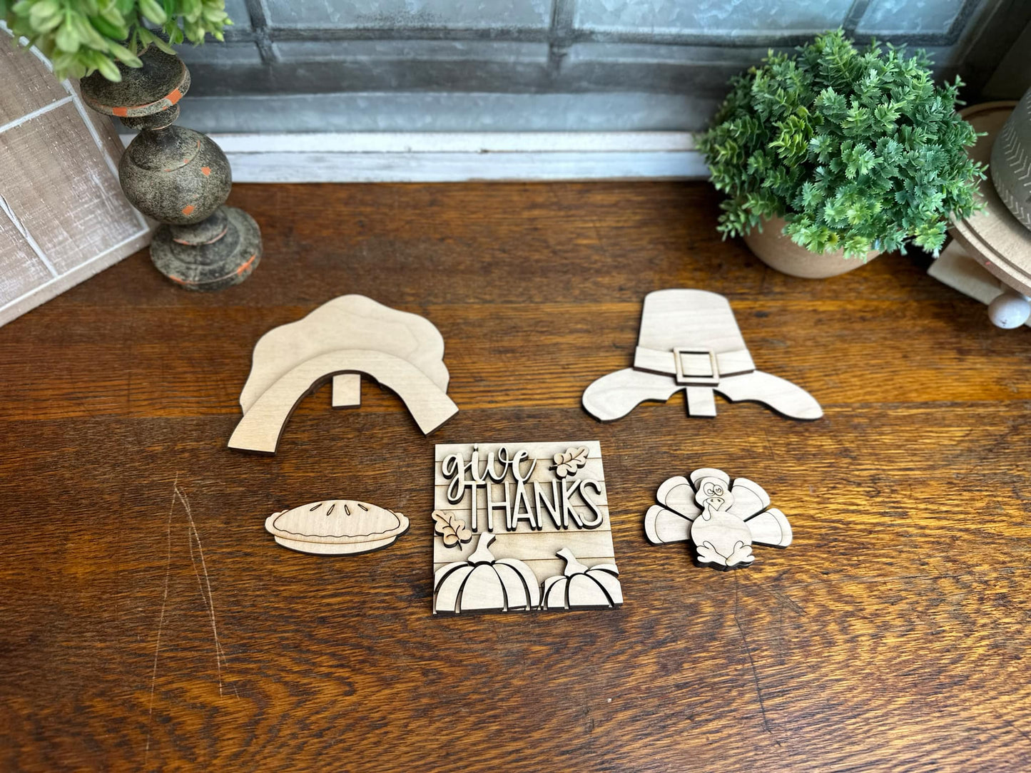 Give Thanks, Thanksgiving Insert for Interchangeable Standing Gnome, Interchangeable DIY Craft Kit, Unfinished Birch Plywood Craft Kit