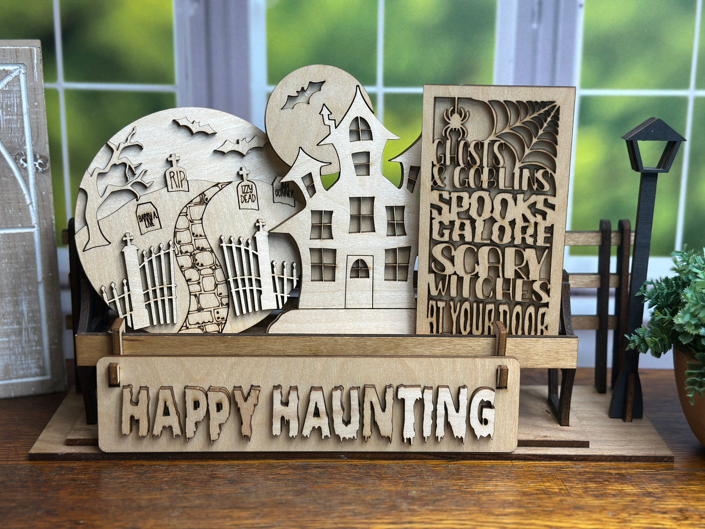 Happy Haunting DIY Craft Kit – Graveyard & Haunted House Interchangeable Halloween Wood Inserts