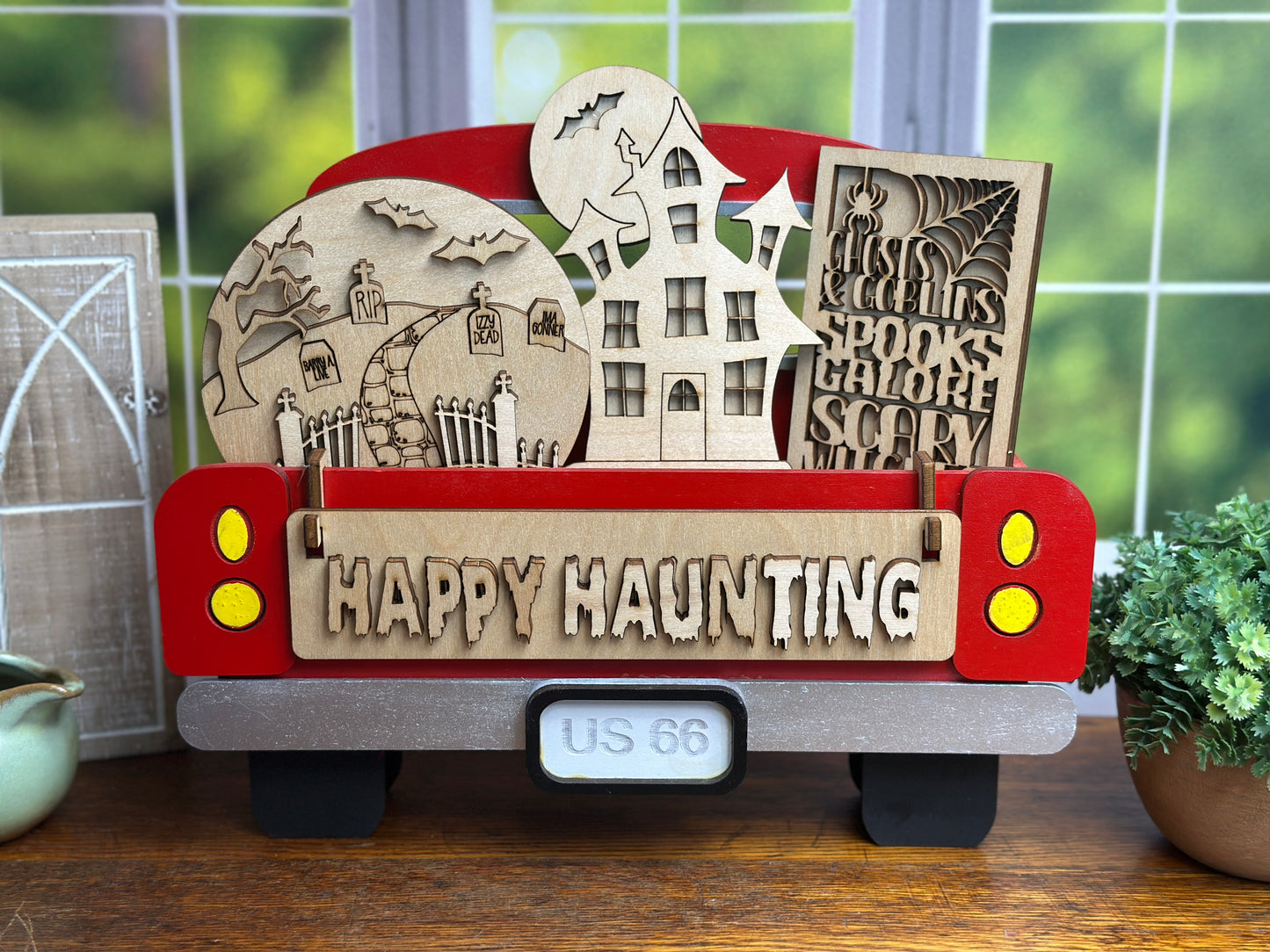 Happy Haunting DIY Craft Kit – Graveyard & Haunted House Interchangeable Halloween Wood Inserts