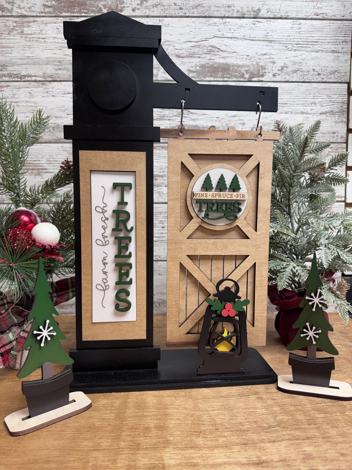 Interchangeable post door retrofit shown with finished Christmas seasonal décor