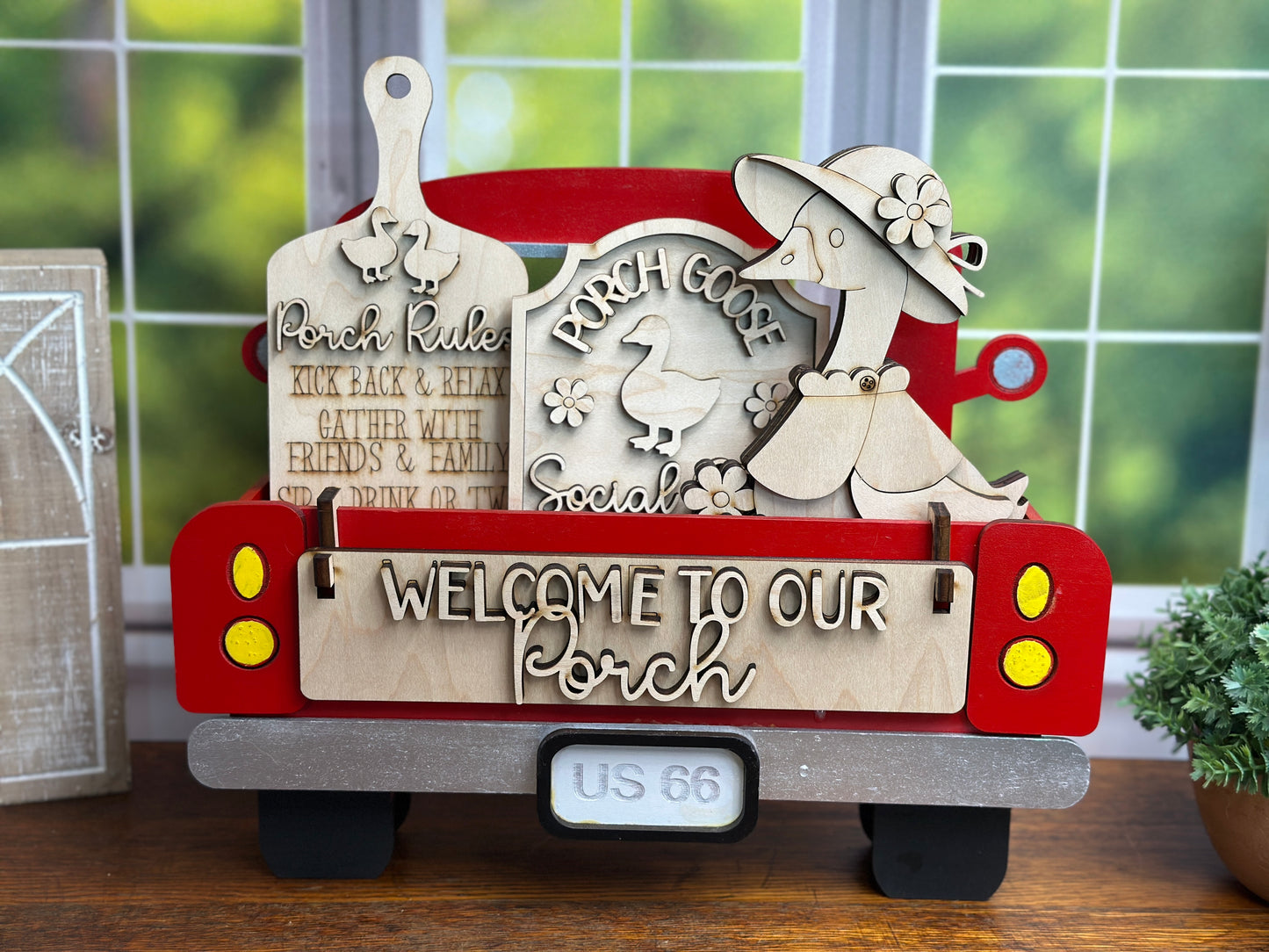 Porch Goose Social Club DIY Craft Kit – Unpainted Wooden Insert for Wagon, Crate, or Bench