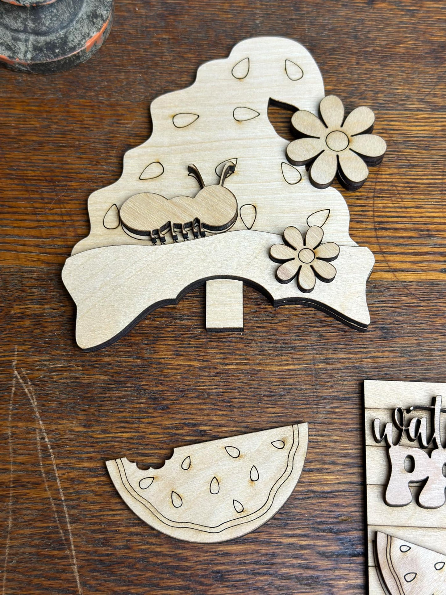 Watermelon Patch, Summer Watermelon Themed Insert for Interchangeable Standing Gnome, Interchangeable DIY Craft Kit, Unfinished Birch Plywood Craft Kit