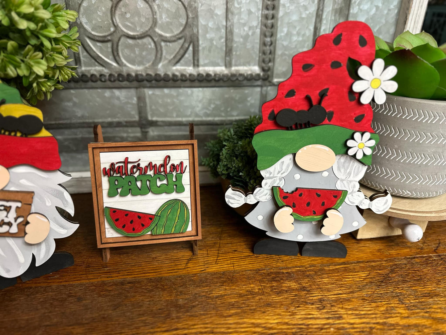 Watermelon Patch, Summer Watermelon Themed Insert for Interchangeable Standing Gnome, Interchangeable DIY Craft Kit, Unfinished Birch Plywood Craft Kit