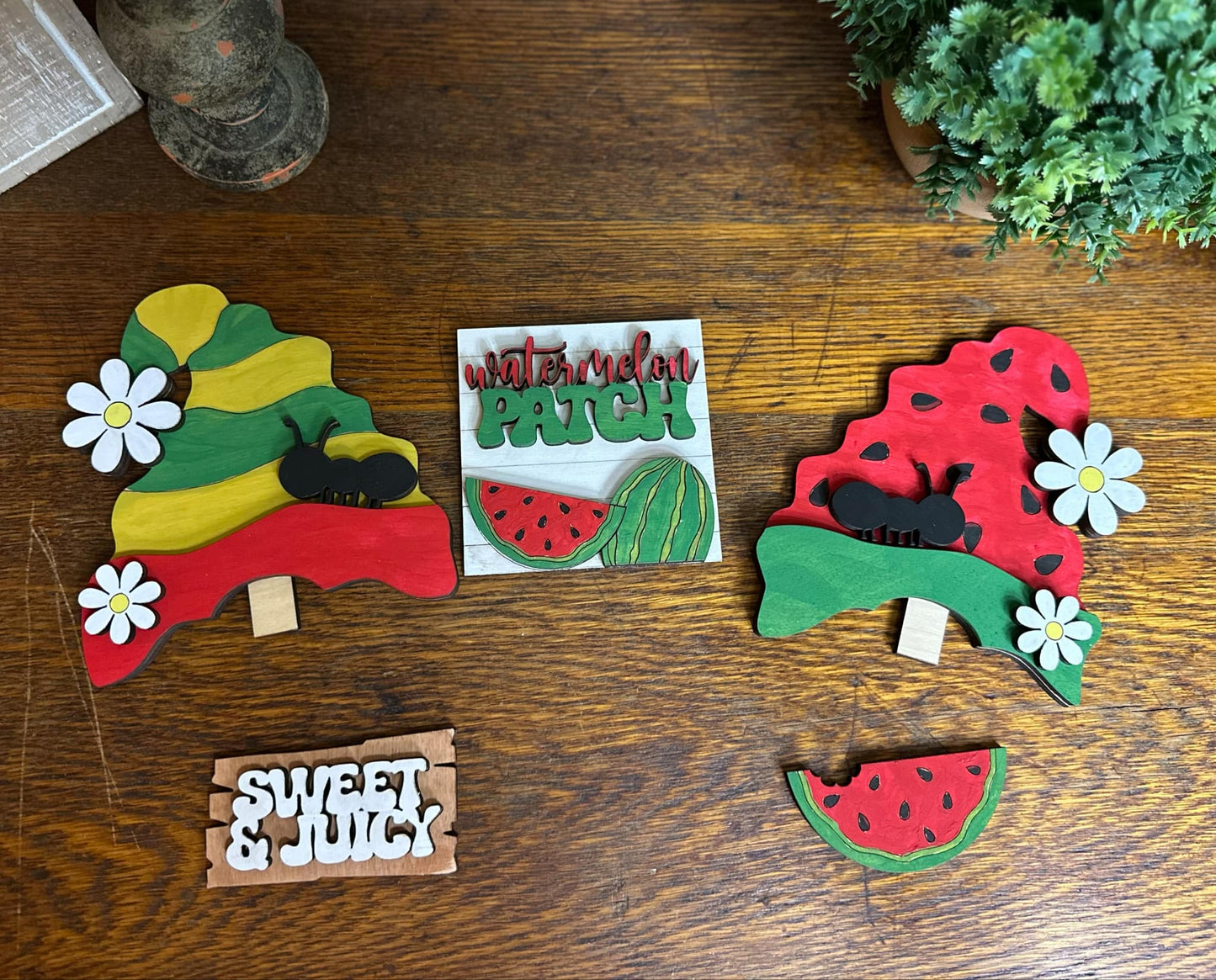 Watermelon Patch, Summer Watermelon Themed Insert for Interchangeable Standing Gnome, Interchangeable DIY Craft Kit, Unfinished Birch Plywood Craft Kit