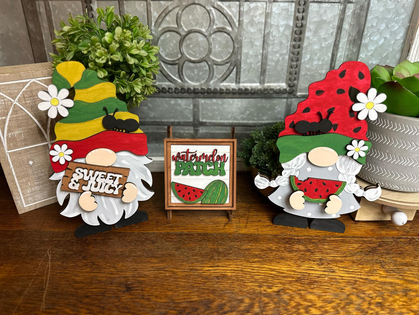 Watermelon Patch, Summer Watermelon Themed Insert for Interchangeable Standing Gnome, Interchangeable DIY Craft Kit, Unfinished Birch Plywood Craft Kit
