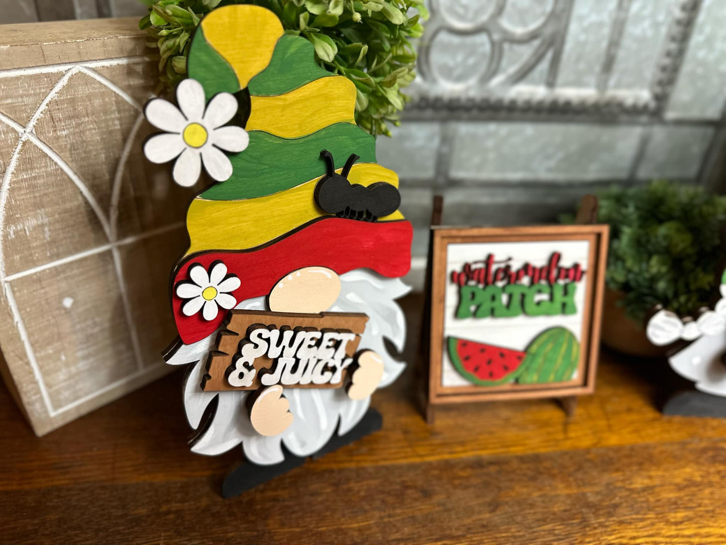 Watermelon Patch, Summer Watermelon Themed Insert for Interchangeable Standing Gnome, Interchangeable DIY Craft Kit, Unfinished Birch Plywood Craft Kit