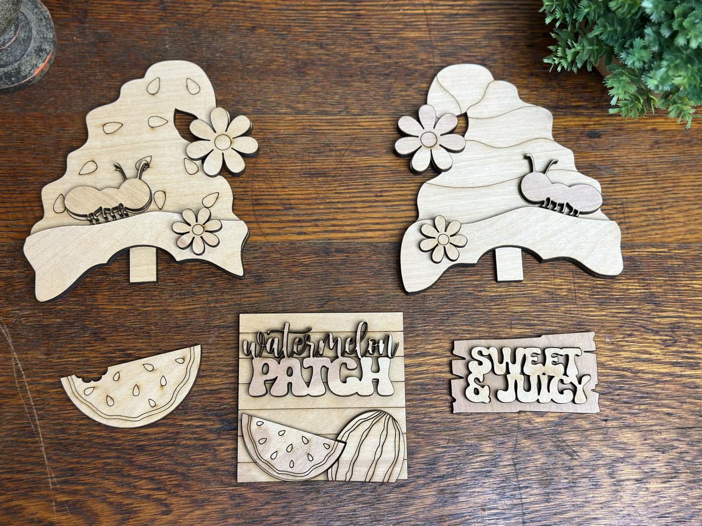 Watermelon Patch, Summer Watermelon Themed Insert for Interchangeable Standing Gnome, Interchangeable DIY Craft Kit, Unfinished Birch Plywood Craft Kit