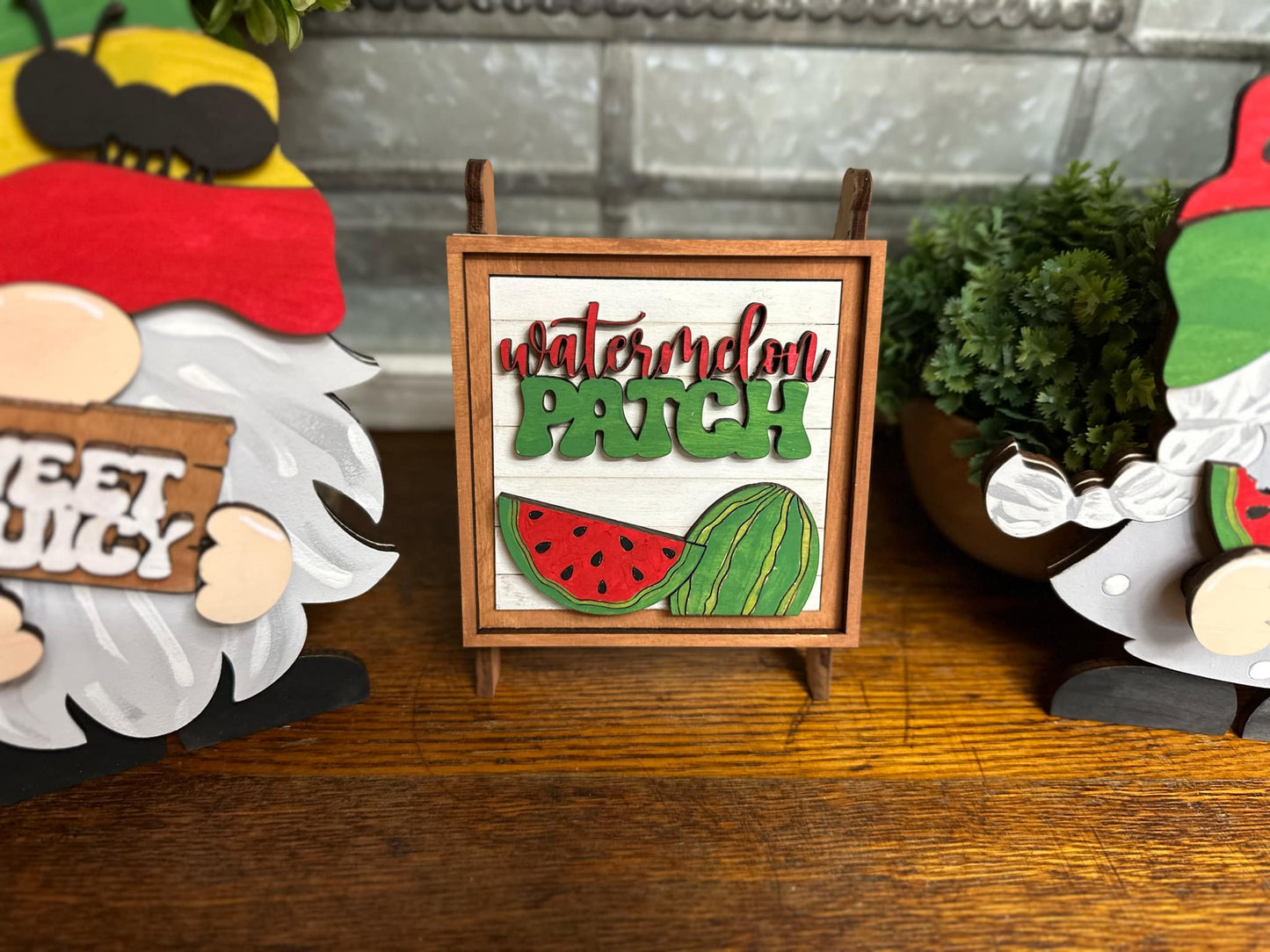 Watermelon Patch, Summer Watermelon Themed Insert for Interchangeable Standing Gnome, Interchangeable DIY Craft Kit, Unfinished Birch Plywood Craft Kit