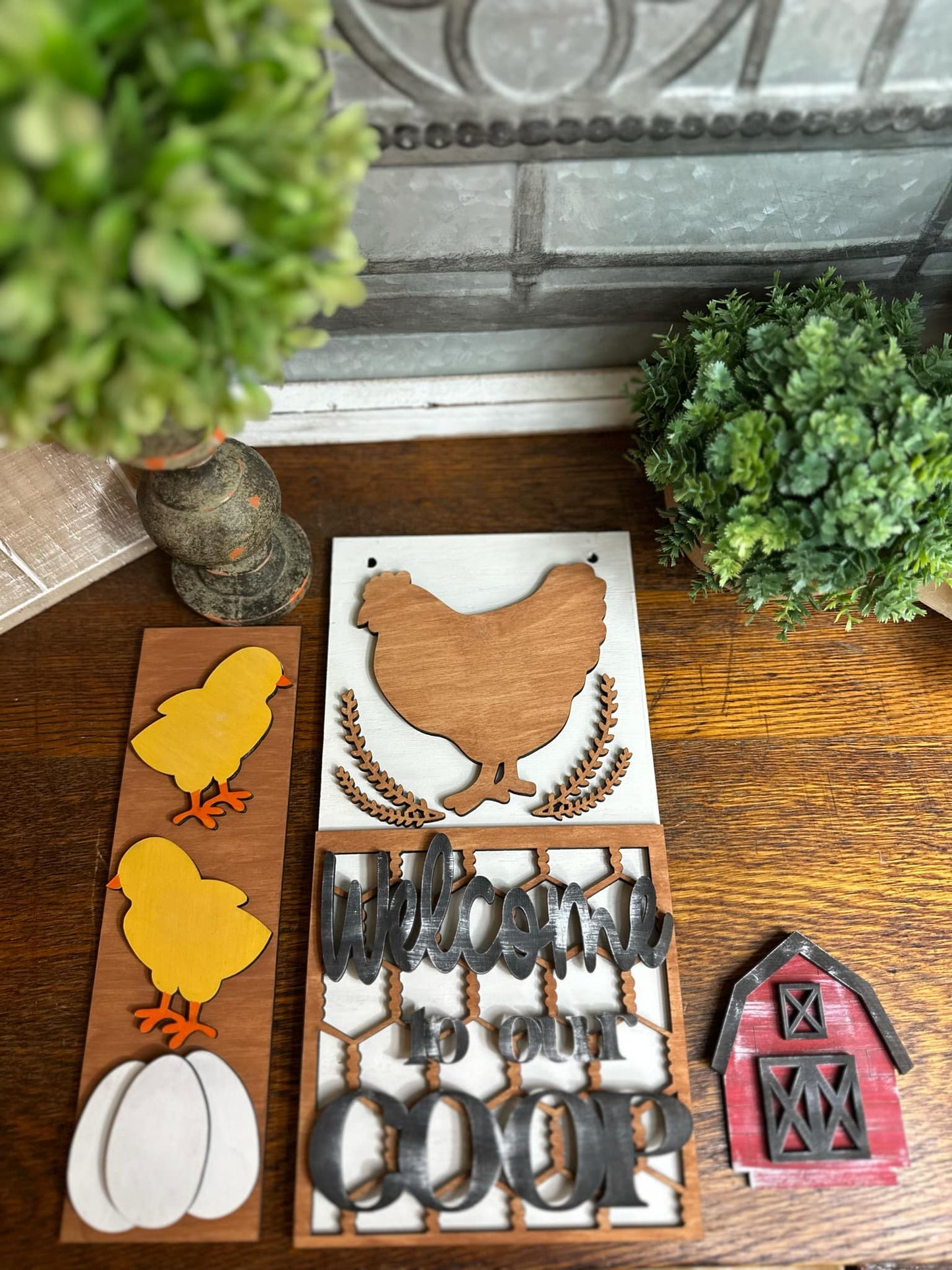 Interchangeable Chicken Themed DIY Craft Kit with Unfinished Birch or Maple Plywood Cutouts