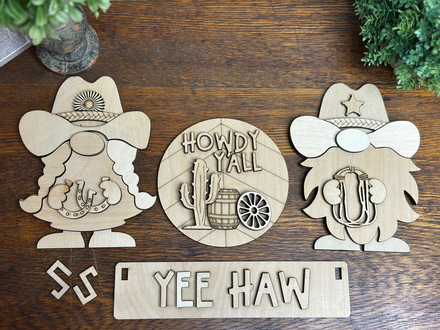 Yee Haw, Interchangeable Western Themed DIY Craft Kit with Unfinished Birch or Maple Plywood Cutouts