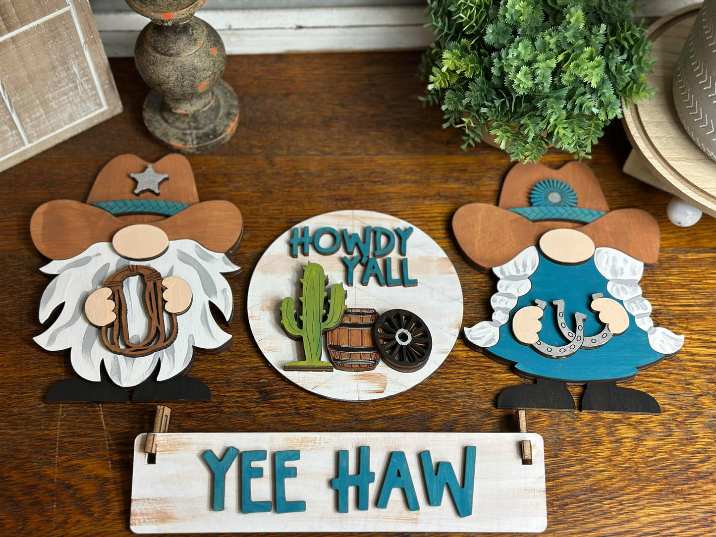 Yee Haw, Interchangeable Western Themed DIY Craft Kit with Unfinished Birch or Maple Plywood Cutouts