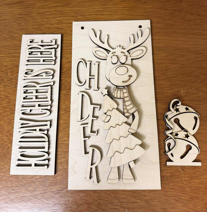 Holiday Cheer Reindeer DIY Craft Kit – Paint Your Own Christmas Post Insert | Interchangeable Holiday Wood Decor