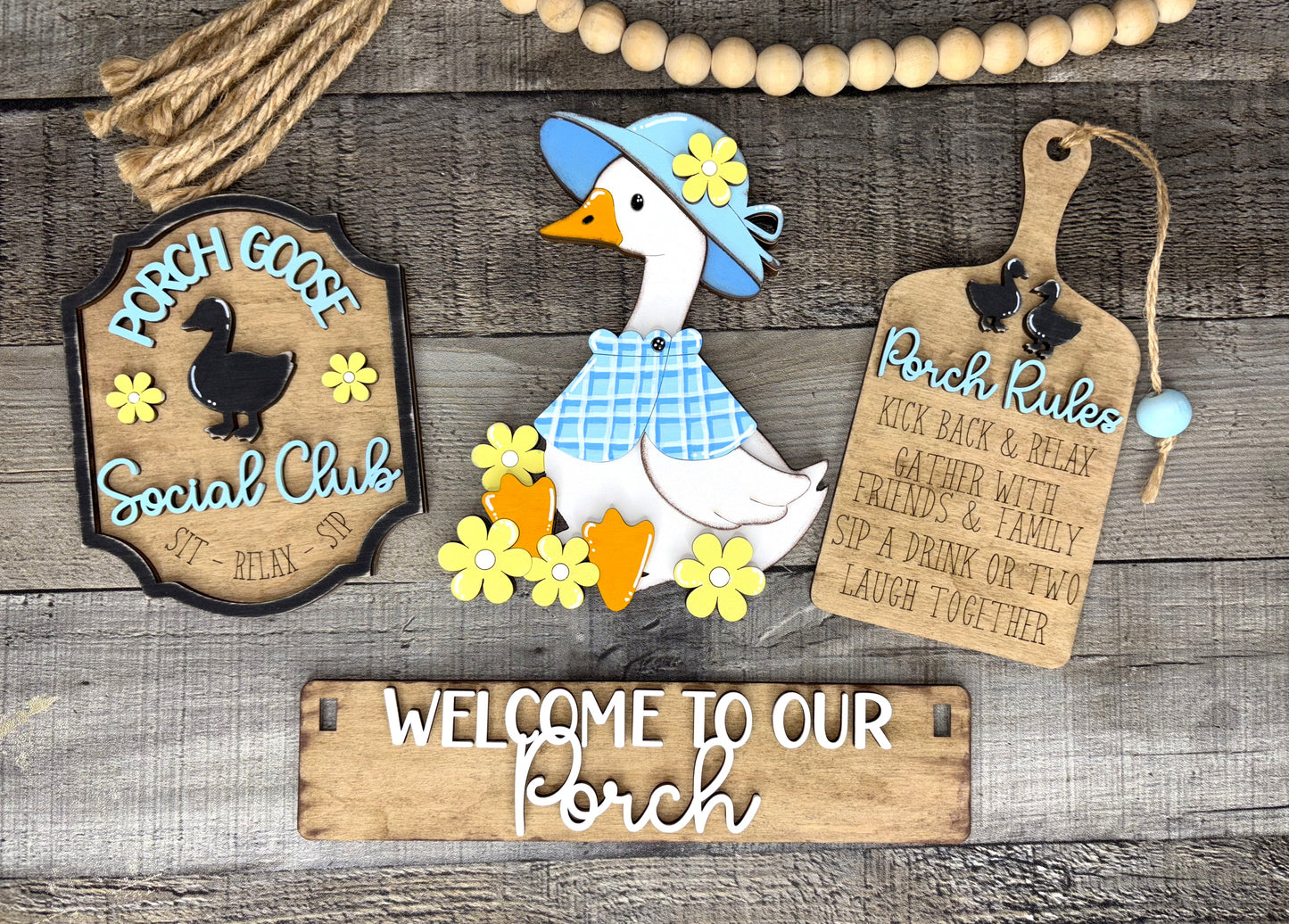 Porch Goose Social Club DIY Craft Kit – Unpainted Wooden Insert for Wagon, Crate, or Bench