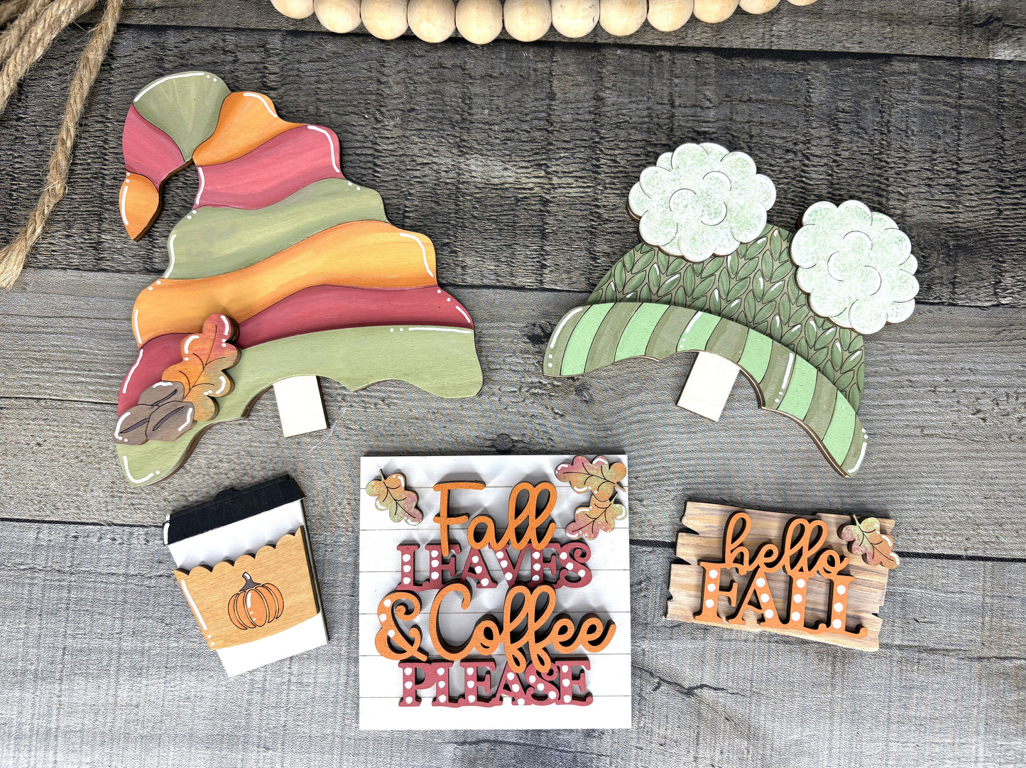 Fall Leaves and Coffee Please, Fall Insert for Interchangeable Standing Gnome, Interchangeable DIY Craft Kit, Unfinished Birch Plywood Craft Kit