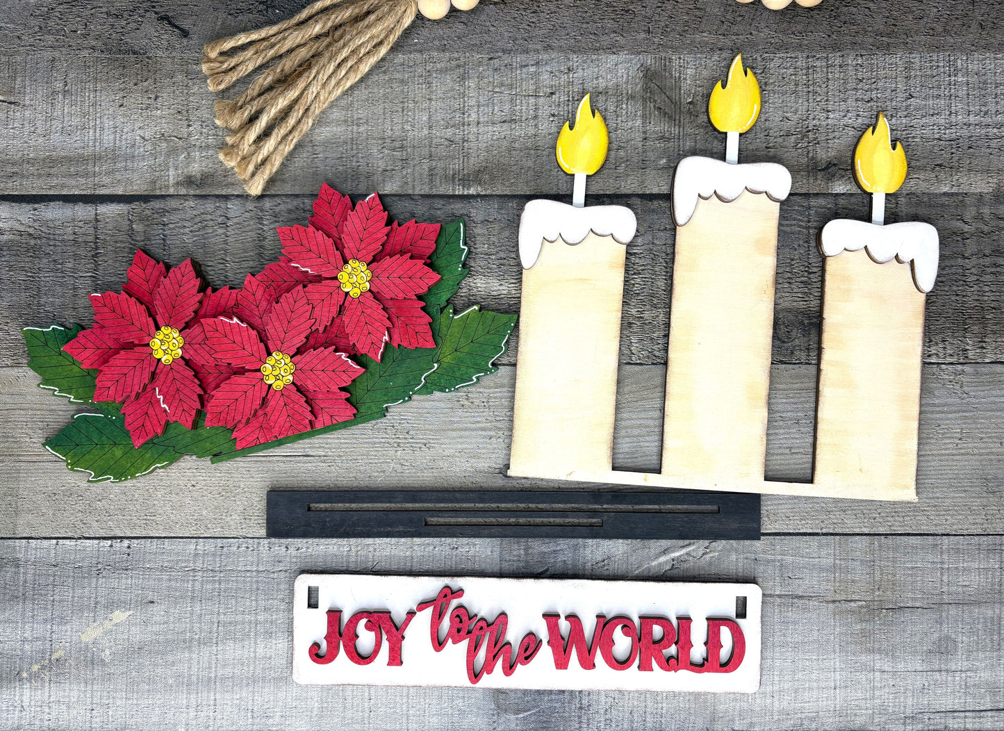 Joy to the World with Poinsettias & Candles | Laser Cut Holiday Craft Kit