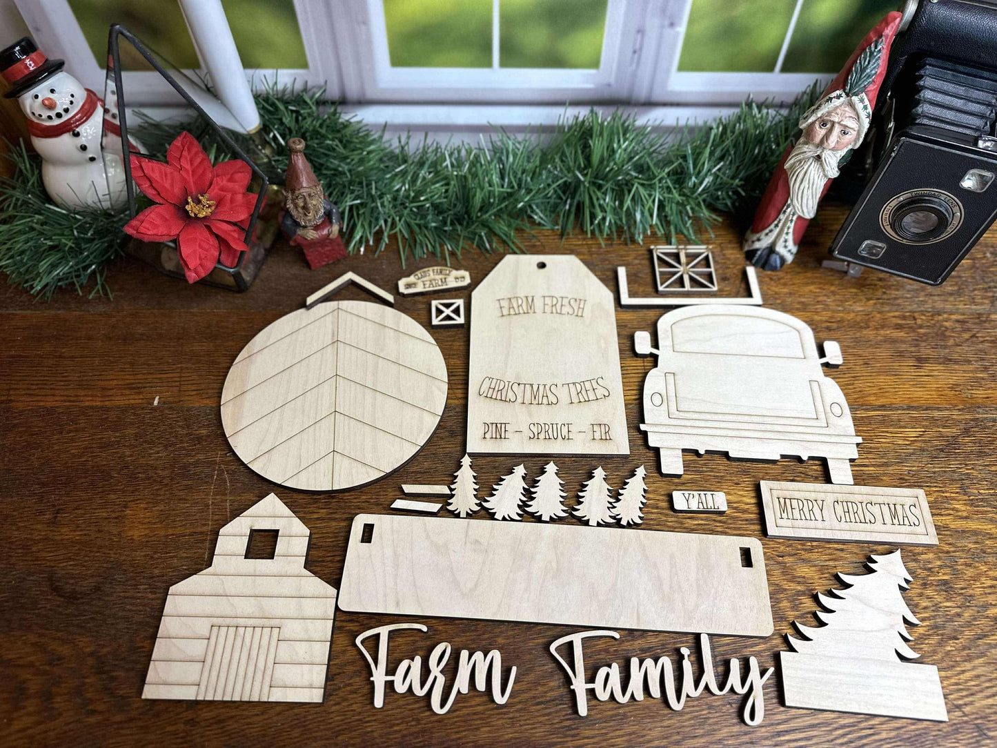 DIY Christmas Craft Kit, Interchangeable Birch or Maple Plywood Inserts, Paint Party Supplies, Family Farm Christmas Trees