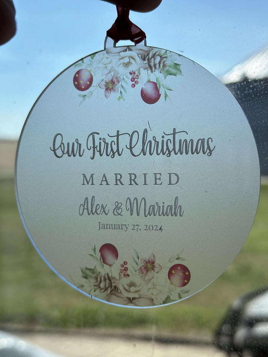 Personalized First Christmas Married Ornament, Custom Newlywed Christmas Gift, Acrylic Wedding Date Keepsake