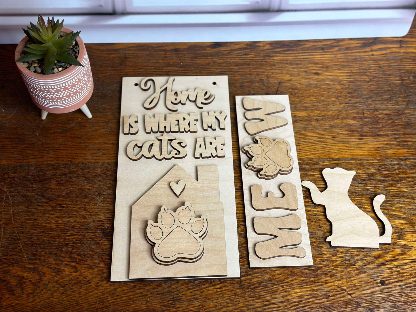 Interchangeable Cat Themed DIY Craft Kit with Unfinished Birch or Maple Plywood Cutouts