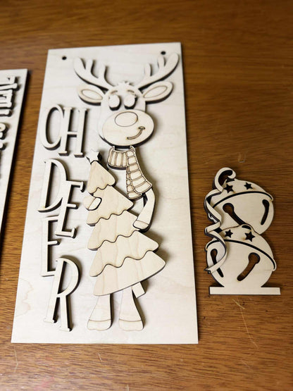 Holiday Cheer Reindeer DIY Craft Kit – Paint Your Own Christmas Post Insert | Interchangeable Holiday Wood Decor