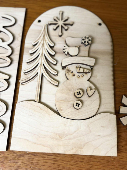 Winter Snowman DIY Craft Kit | Interchangeable Winter Insert | Paint Your Own Wooden Snowman Decor | Free Time Treasures