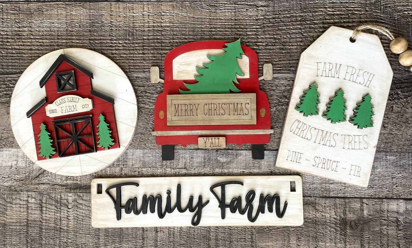 DIY Christmas Craft Kit, Interchangeable Birch or Maple Plywood Inserts, Paint Party Supplies, Family Farm Christmas Trees