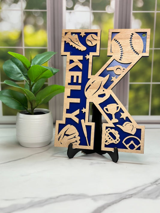 Softball- Letter or Number, Personalized Sports Team Sign, Custom Name and Number Wall Decor, School Mascot Display Art