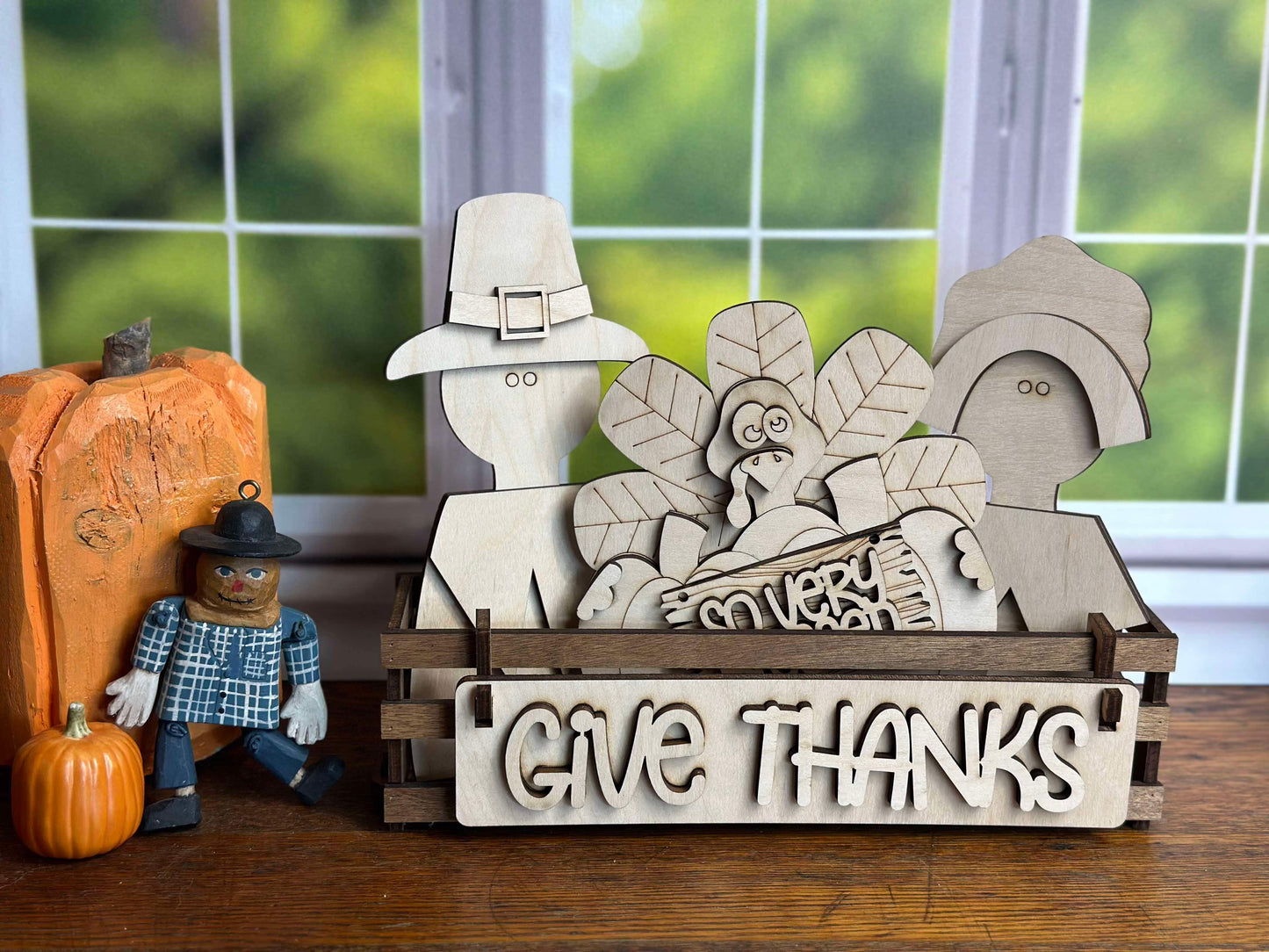 Give Thanks, Pilgram, Interchangeable Thanksgiving Themed DIY Craft Kit with Unfinished Birch or Maple Plywood Cutouts