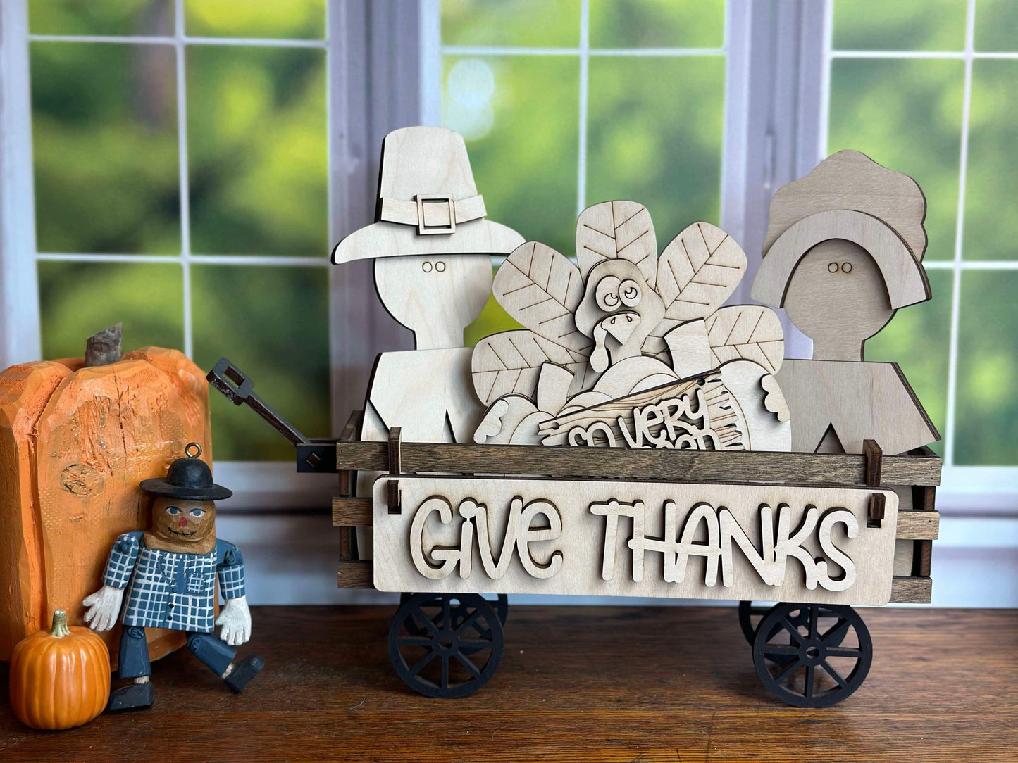 Give Thanks, Pilgram, Interchangeable Thanksgiving Themed DIY Craft Kit with Unfinished Birch or Maple Plywood Cutouts