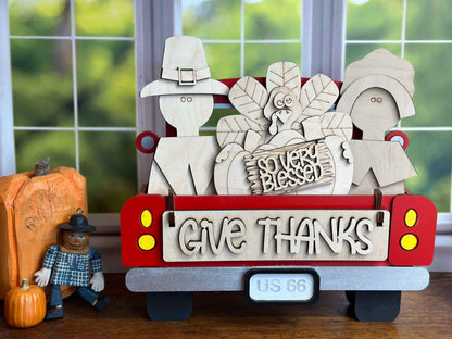 Give Thanks, Pilgram, Interchangeable Thanksgiving Themed DIY Craft Kit with Unfinished Birch or Maple Plywood Cutouts